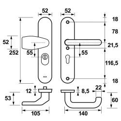 AXA veiligheidsbeslag voordeur Oval Plus Wing knop/U-kruk PC55 met kerntrekbeveiliging SKG3 - aluminium/zwart