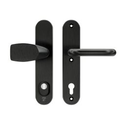 AXA veiligheidsbeslag voordeur Oval Plus Wing knop/U-kruk PC92 met kerntrekbeveiliging SKG3 - aluminium/zwart