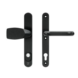 AXA veiligheidsbeslag voordeur Oval Plus smalschild Wing knop/U-kruk PC92 met kerntrekbeveiliging SKG3 - aluminium/zwart