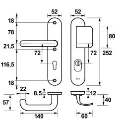 AXA veiligheidsbeslag voordeur Oval Plus D-knop/U kruk PC72 met kerntrekbeveiliging SKG3 - aluminium