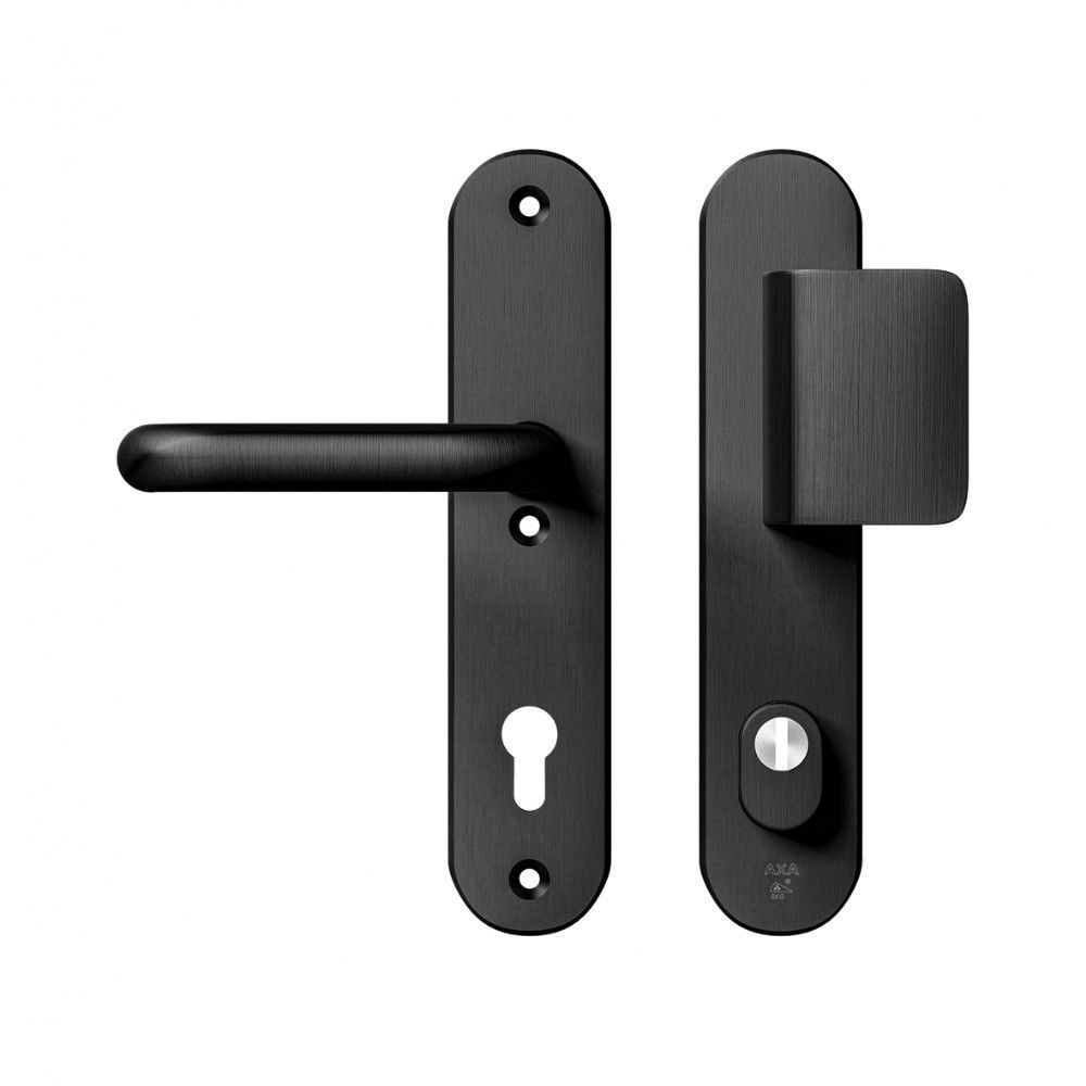 AXA veiligheidsbeslag voordeur Oval Plus D-knop/U kruk PC92 met kerntrekbeveiliging SKG3 - aluminium/zwart