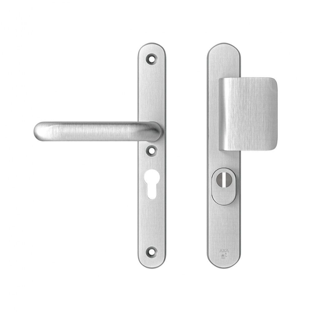 AXA veiligheidsbeslag voordeur Oval Plus smalschild D-knop/U-kruk PC55 met kerntrekbeveiliging SKG3 - aluminium
