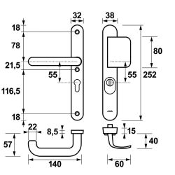 AXA veiligheidsbeslag voordeur Oval Plus smalschild D-knop/U-kruk PC55 met kerntrekbeveiliging SKG3 - aluminium