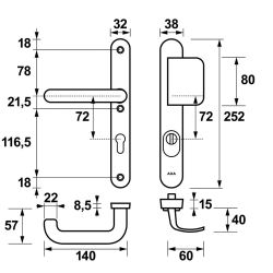 AXA veiligheidsbeslag voordeur Oval Plus smalschild D-knop/U kruk PC72 met kerntrekbeveiliging SKG3 - aluminium/zwart