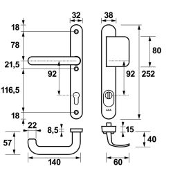 AXA veiligheidsbeslag voordeur Oval Plus smalschild D-knop/U kruk PC92 met kerntrekbeveiliging SKG3 - aluminium/zwart