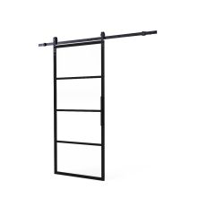 DIY schuifdeur Cubo incl. transparant glas 2150mm + zwart ophangsysteem Basic