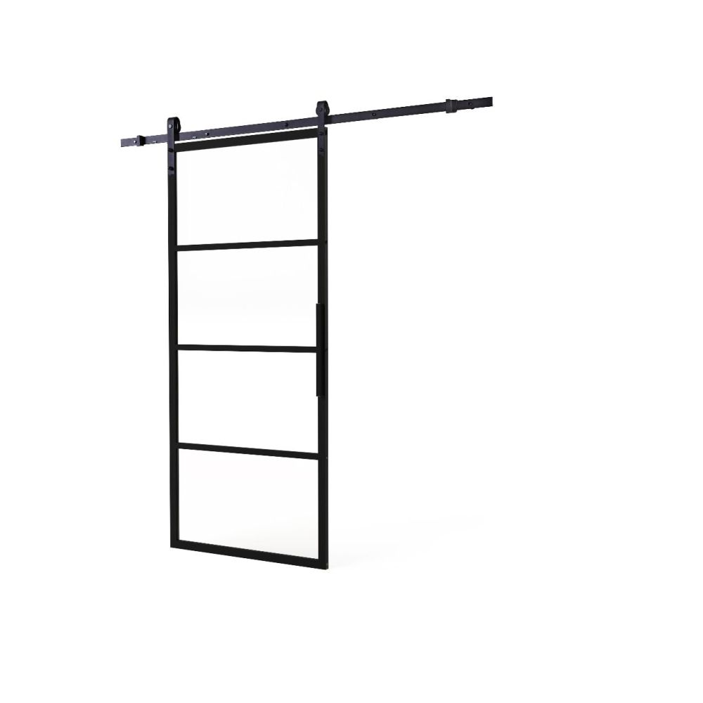 DIY schuifdeur Cubo incl. transparant glas 2150mm + zwart ophangsysteem Basic