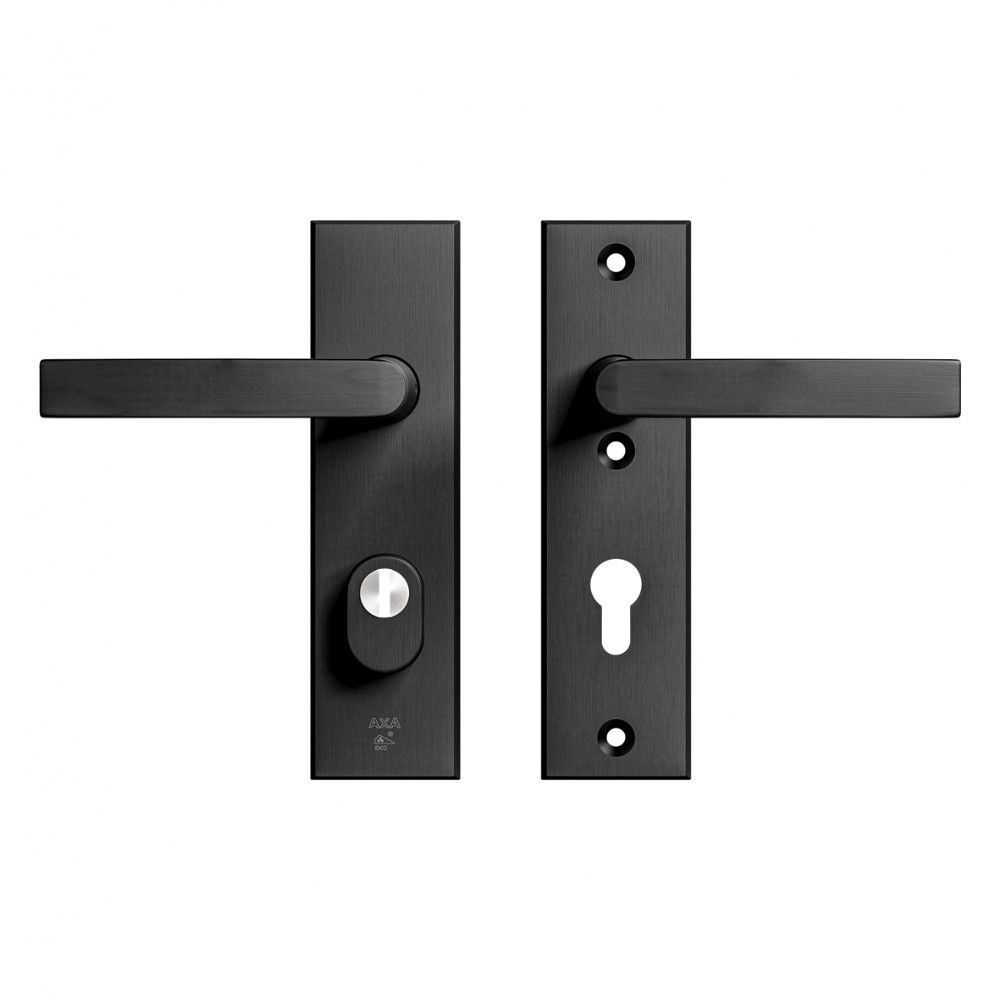 AXA veiligheidsbeslag achterdeur Edge Plus rechth. kortschild Blok kruk/kruk PC72 met kerntrekbeveiliging SKG3 - aluminium/zwart
