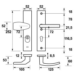 AXA veiligheidsbeslag voordeur Edge Plus rechthoekig Wing knop/Blok-kruk PC72 met kerntrekbeveiliging SKG3 - aluminium
