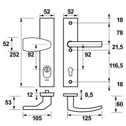 AXA veiligheidsbeslag voordeur Edge Plus rechthoekig Wing knop/Blok-kruk PC92 met kerntrekbeveiliging SKG3 - aluminium/zwart
