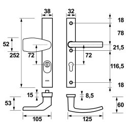 AXA veiligheidsbeslag voordeur Edge Plus rechth. smalschild Wing knop/Blok-kruk PC72 kerntrekbeveiliging SKG3 - aluminium