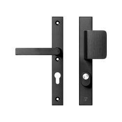 AXA veiligheidsbeslag voordeur Edge Plus rechth. smalschild D-knop/Blok-kruk PC72 met kerntrekbeveiliging SKG3 - aluminium/zwart