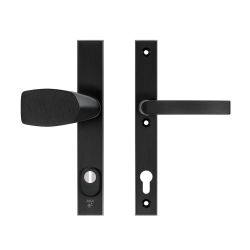 AXA veiligheidsbeslag voordeur Edge Plus rechth. smalschild Wing knop/Blok-kruk PC92 kerntrekbeveiliging SKG3 - aluminium/zwart