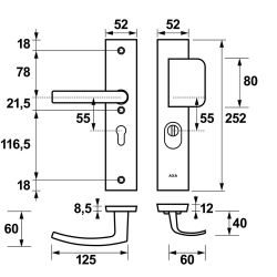 AXA veiligheidsbeslag voordeur Edge Plus rechthoekig schild D-knop/Blok-kruk PC55 met kerntrekbeveiliging SKG3 - aluminium/zwart