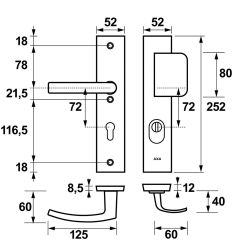 AXA veiligheidsbeslag voordeur Edge Plus rechthoekig schild D-knop/Blok-kruk PC72 met kerntrekbeveiliging SKG3 - aluminium/zwart