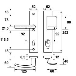 AXA veiligheidsbeslag voordeur Edge Plus rechthoekig schild D-knop/Blok-kruk PC92 met kerntrekbeveiliging SKG3 - aluminium/zwart