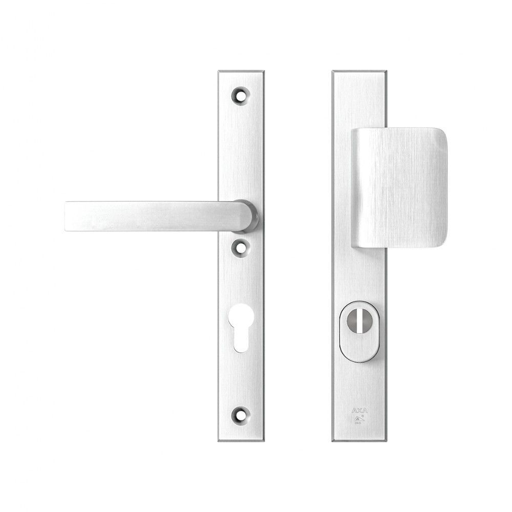 AXA veiligheidsbeslag voordeur Edge Plus rechth. smalschild D-knop/Blok-kruk PC72 met kerntrekbeveiliging SKG3 - aluminium