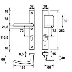 AXA veiligheidsbeslag voordeur Edge Plus rechth. smalschild D-knop/Blok-kruk PC72 met kerntrekbeveiliging SKG3 - aluminium