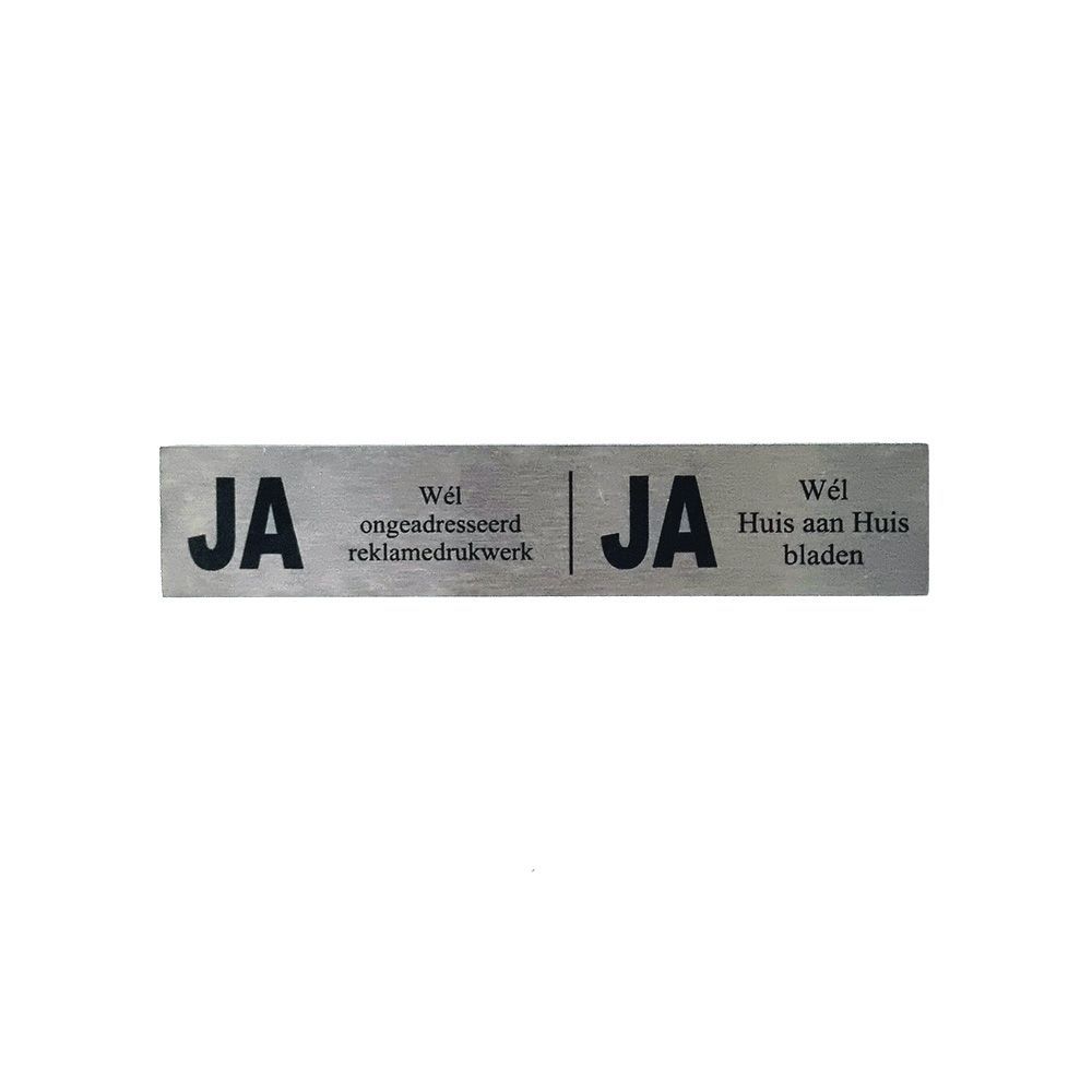 JA|JA reclamebordje 12,5x2,5 cm. - RVS