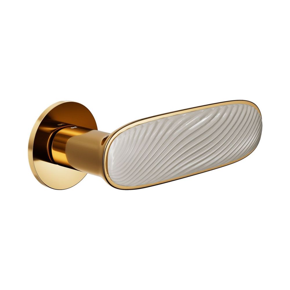Deurkruk Dune op rond rozet - PVD glans goud/wit