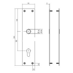 Intersteel renovatieschild rechthoekig 250x55x2mm profielcilindergat 92mm - RVS