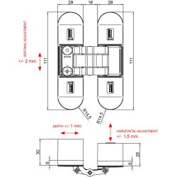 Onzichtbaar scharnier 3D verstelbaar 111x29 mm – mat zwart