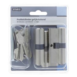 Starx profielcilinder gelijksluitend (3x) vernikkeld - 60mm