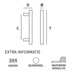 Handgreep Frankfurt T-model rond 960x30mm - RVS