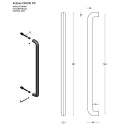 Greep David Rockwell ECLIPSE DR500 NP incl. niet-doorgaande bevestiging - mat RVS
