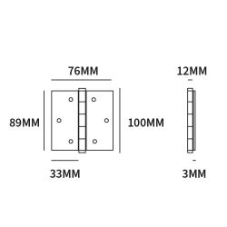 Kogellagerscharnier recht 89x76mm - messing getrommeld