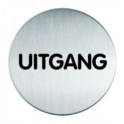 Pictogram zelfklevend rond uitgang RVS