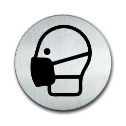 Pictogram zelfklevend rond mondkapje RVS