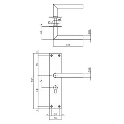 Intersteel Deurkruk Jura Hoek 90° op schild profielcilindergat 72mm RVS
