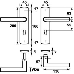AXA Curve klik deurkruk Milan op schild sleutelgat 56mm - aluminium/zwart