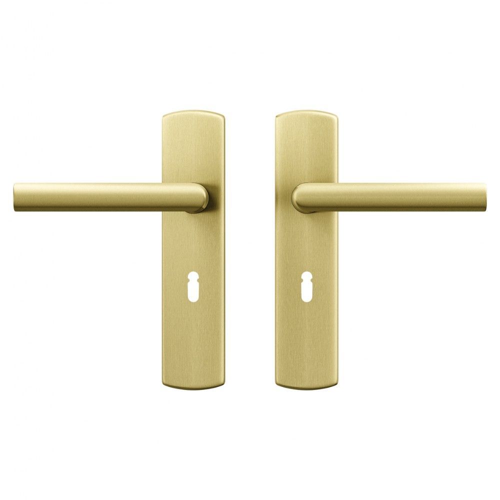 AXA Curve klik deurkruk Milan op schild sleutelgat 56mm - aluminium/goud