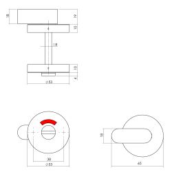 Intersteel Rozet met toilet-/badkamersluiting verdekt met comfortknop 53x10mm - RVS/mat zwart