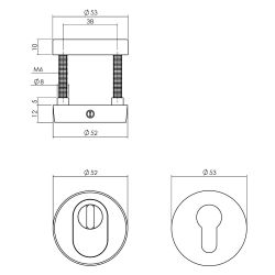 Intersteel SKG3 veiligheidsrozetten rond verdekt ø52x12mm profielcilindergat met kerntrekbeveiliging - PVD messing getrommeld