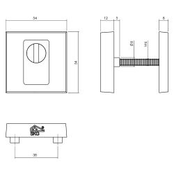 Intersteel SKG3 veiligheidsrozetten vierkant 54x54x12mm profielcilindergat met kerntrekbeveiliging - PVD messingkleur