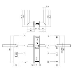 Intersteel SKG3 veiligheidsbeslag achterdeur rechthoek 250x50mm kruk/kruk Jura PC72 kerntrekbeveiliging - PVD RVS getrommeld