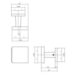 Intersteel voordeurknop vierkant 64x64mm op achterplaat 54x54mm verkropt éénzijdige montage - PVD RVS getrommeld