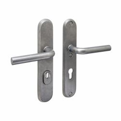 Intersteel SKG3 veiligheidsbeslag achterdeur ovaal 250x50mm kruk/kruk Luzern PC72 kerntrekbeveiliging - PVD RVS getrommeld