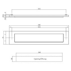 Intersteel Briefplaat 340x75mm met klep/regenrand - PVD messing getrommeld