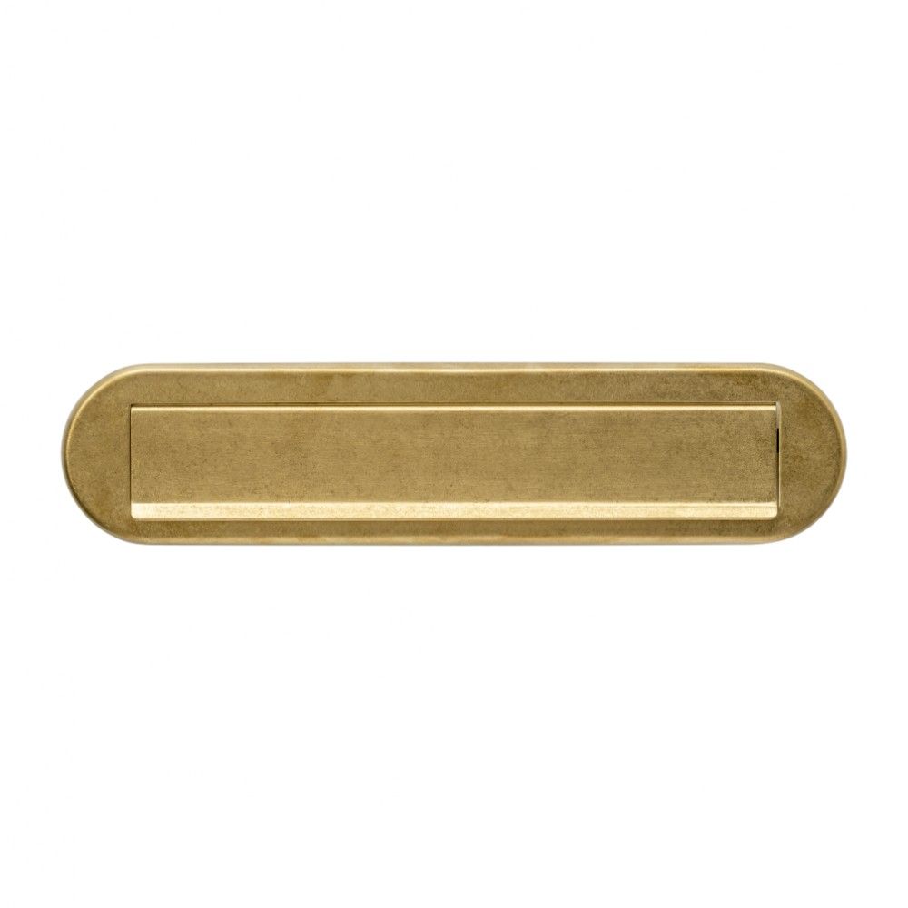 Intersteel Briefplaat ovaal 340x80mm met klep/regenrand - PVD messing getrommeld