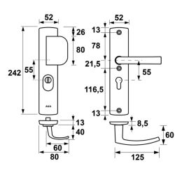 AXA Curve Plus veiligheidsbeslag voordeur gebogen schild D-knop/Blok-kruk PC55 met kerntrekbeveiliging SKG3 - aluminium/zwart