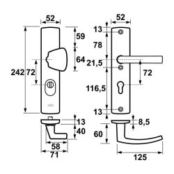 AXA Curve Plus veiligheidsbeslag voordeur gebogen schild S-knop/Blok-kruk PC72 met kerntrekbeveiliging SKG3 - aluminium
