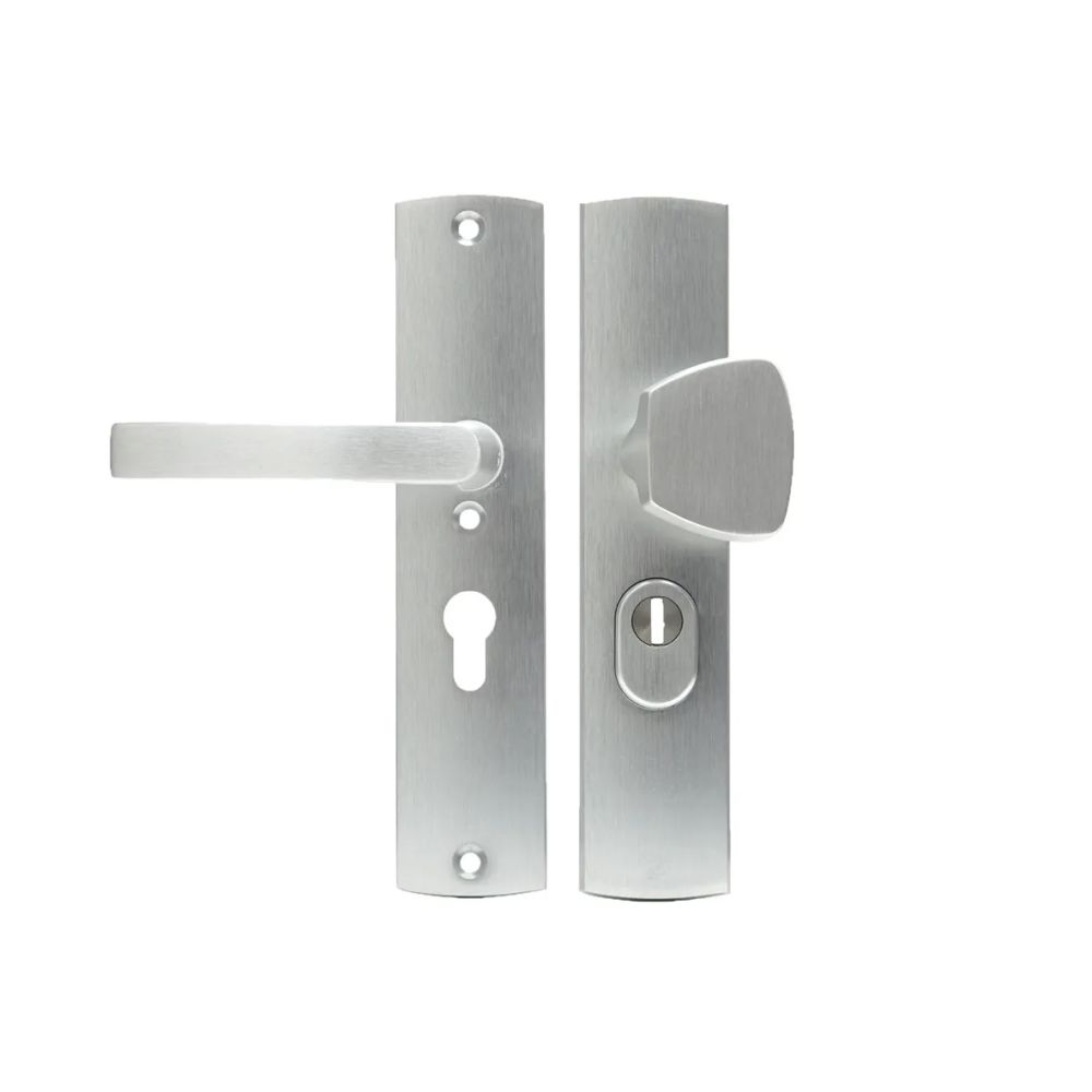 AXA Curve Plus veiligheidsbeslag voordeur gebogen schild S-knop/Blok-kruk PC55 met kerntrekbeveiliging SKG3 - aluminium
