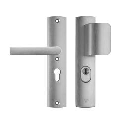AXA Curve Plus veiligheidsbeslag voordeur gebogen schild D-knop/Blok-kruk PC55 met kerntrekbeveiliging SKG3 - aluminium