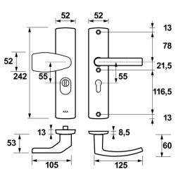 AXA Curve Plus veiligheidsbeslag voordeur gebogen schild Wing-knop/Blok-kruk PC55 met kerntrekbeveiliging SKG3 - aluminium
