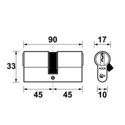 AXA Security SKG** dubbele veiligheidscilinder verlengd 45-45 mm - vernikkeld