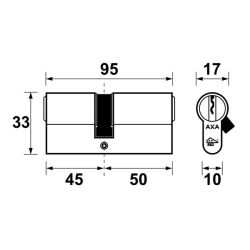 AXA Security SKG** dubbele veiligheidscilinder verlengd 45-50 mm - vernikkeld